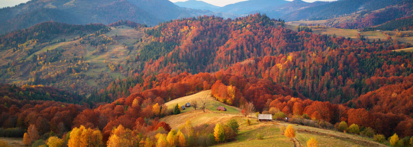 Autumn mountain landscape, aerial view