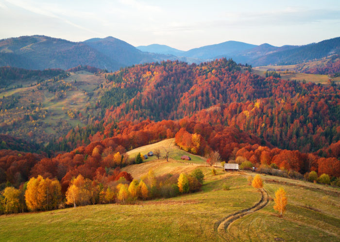 Autumn mountain landscape, aerial view