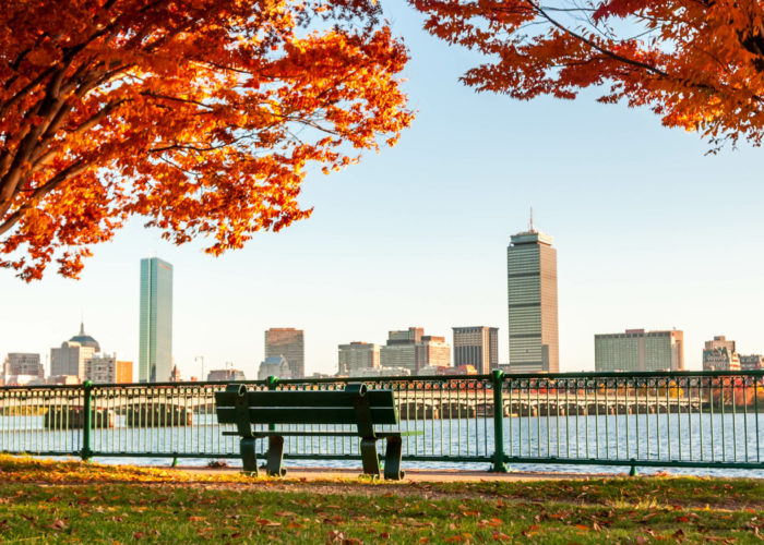 Boston skyline during the fall